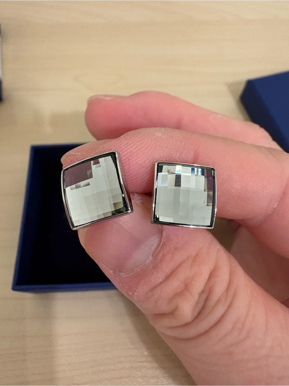 Square Faceted Crystal Cuff Links